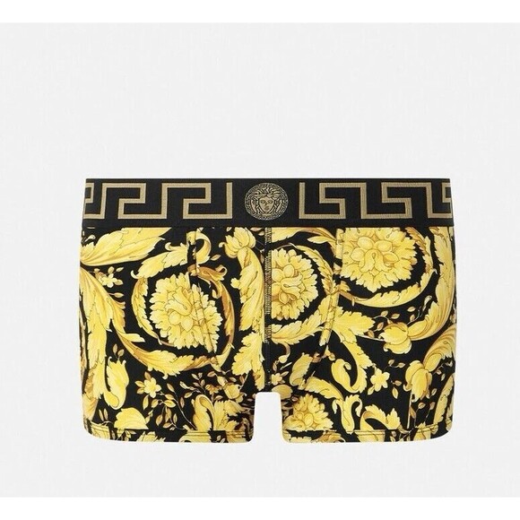 NWT Versace Barocco Greca Underwear Trunk Boxer Briefs Black Gold Size IT 3/ S - Picture 2 of 10